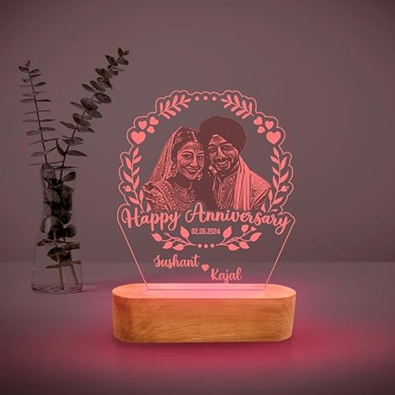 Customized Anniversary Photo Lamp Personalized Photo & Text | Engraved Night Lamps for Special Occasions Unique Gift for Wife